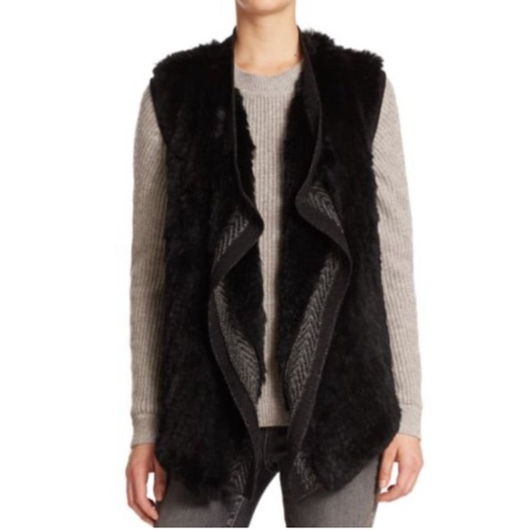 Vince Draped Wool Real Rabbit Fur Sweater Vest - Picture 1 of 8